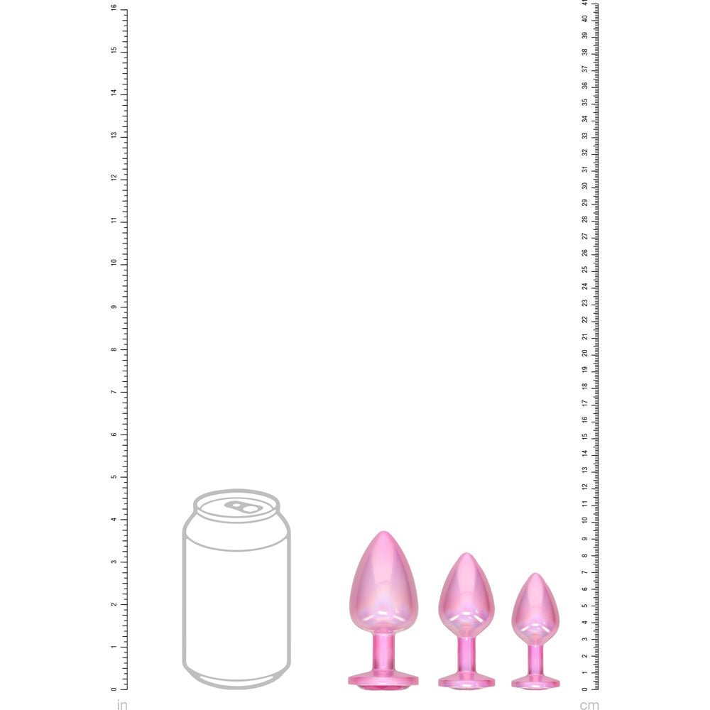 OUCH! Paris Collection - Metal Anal Plug Set - Pink - Metallic Pink Butt Plugs with Gem Bases - Set of 3 Sizes - Silk and Sin