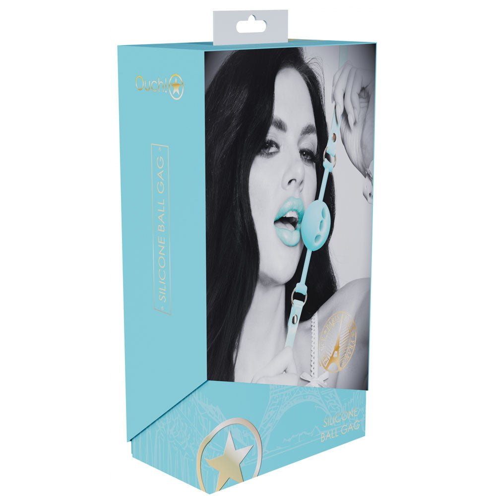 OUCH! Paris Collection - Silicone Ball Gag - Baby Blue Breatheable Mouth Restraint - silkandsin