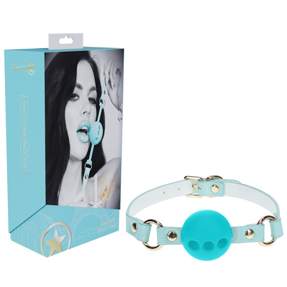 OUCH! Paris Collection - Silicone Ball Gag - Baby Blue Breatheable Mouth Restraint - silkandsin