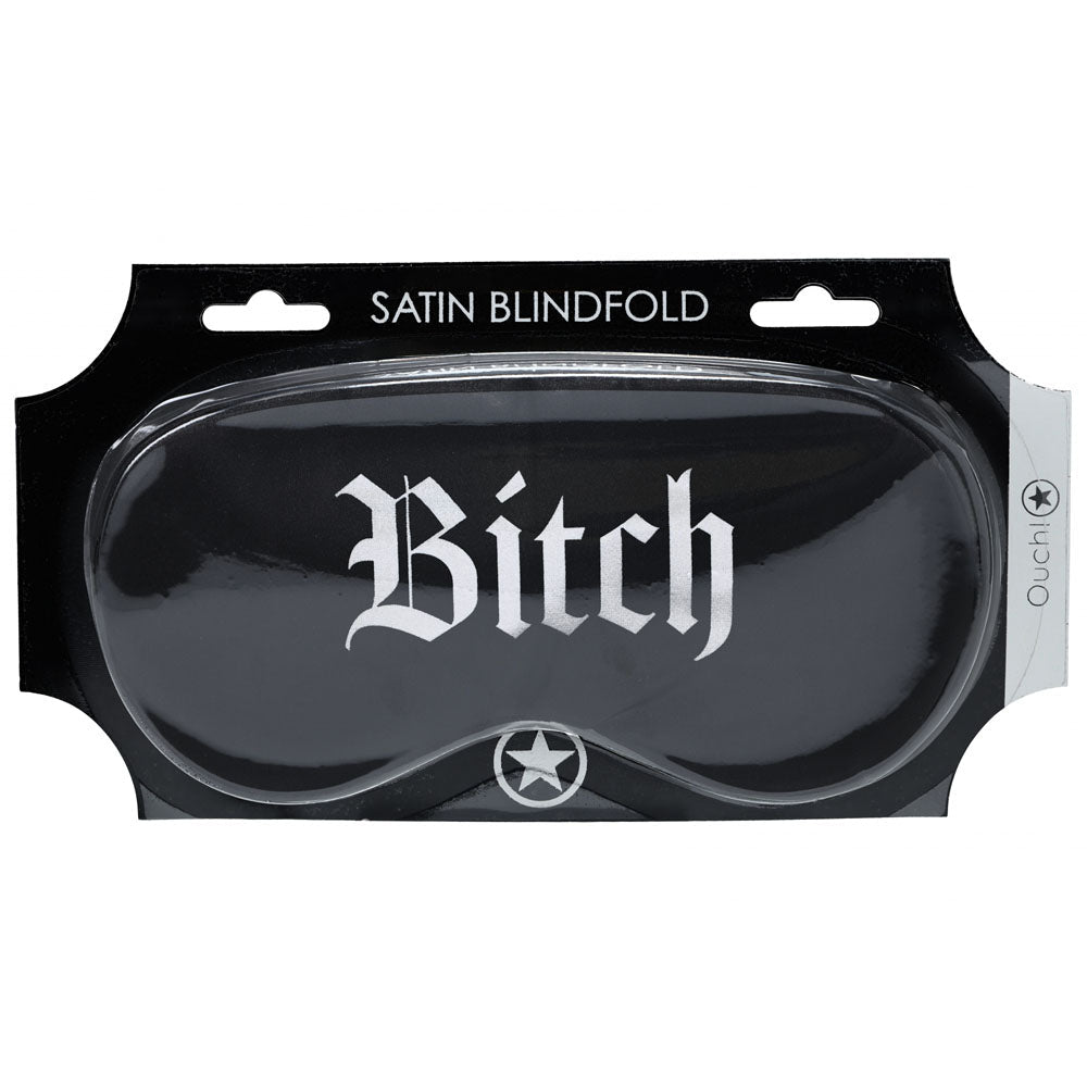 OUCH! Satin Mask - Bitch - Black Printed Eye Mask - Silk and Sin
