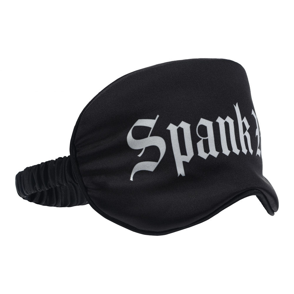 OUCH! Satin Mask - Spank Me - Black Printed Eye Mask - Silk and Sin