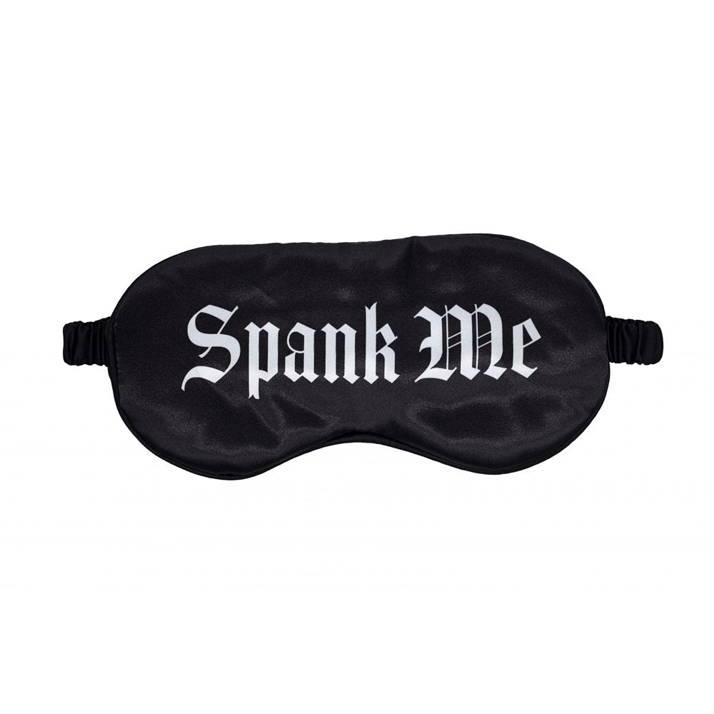 OUCH! Satin Mask - Spank Me - Black Printed Eye Mask - Silk and Sin