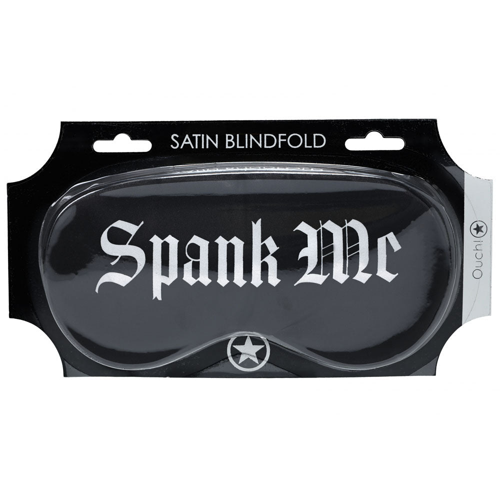 OUCH! Satin Mask - Spank Me - Black Printed Eye Mask - Silk and Sin