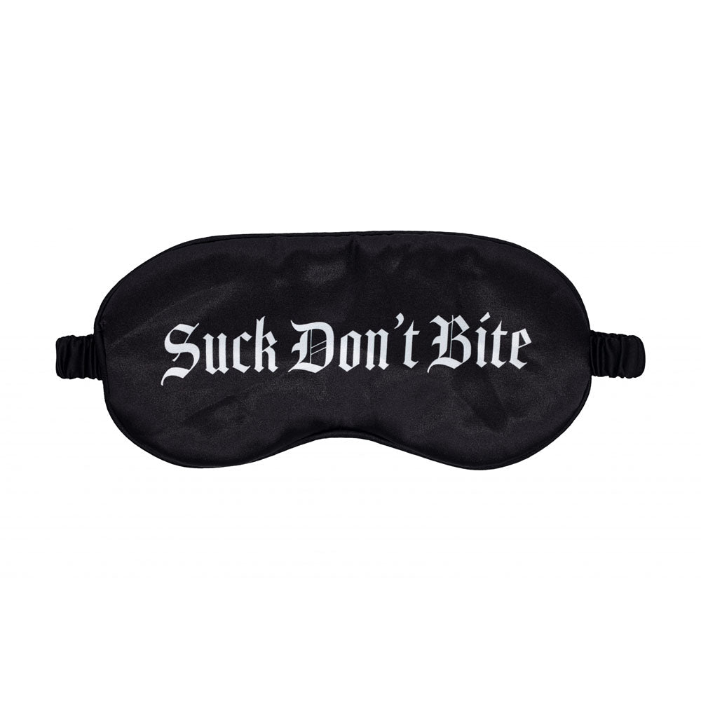 OUCH! Satin Mask - Suck Don't Bite - Black Printed Eye Mask - Silk and Sin
