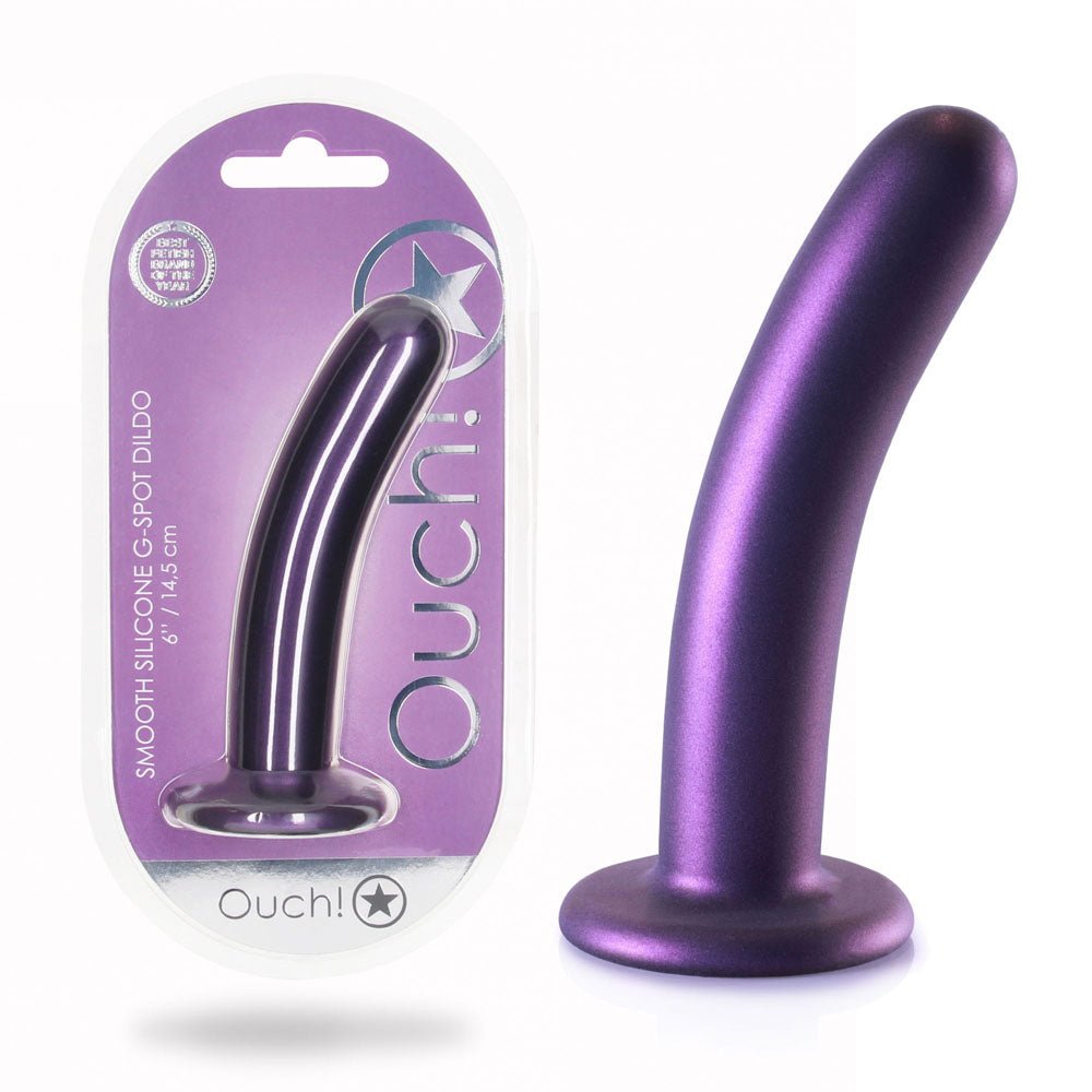 OUCH! Smooth Silicone G - Spot Dildo - 6'' / 14.5 cm - Metallic Purple 14.5 cm Dildo - silkandsin