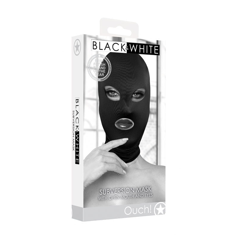 OUCH! Subversion Mask With Open Mouth - Black Hood - Silk and Sin