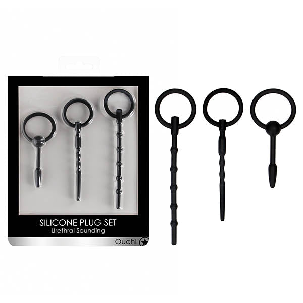 OUCH! Urethral Sounding Plug Set - Black - Set of 3 Sizes - Silk and Sin