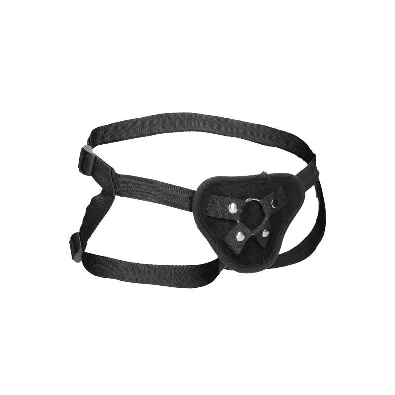 OUCH! Velvet & Velcro Adjustable Harness with O - Ring - Black Strap - On Harness (No Probe Included) - silkandsin