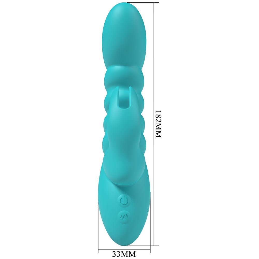 Party Up BRYNLYN - Teal - Teal 18.2 cm USB Rechargeable Rabbit Vibrator - Silk and Sin