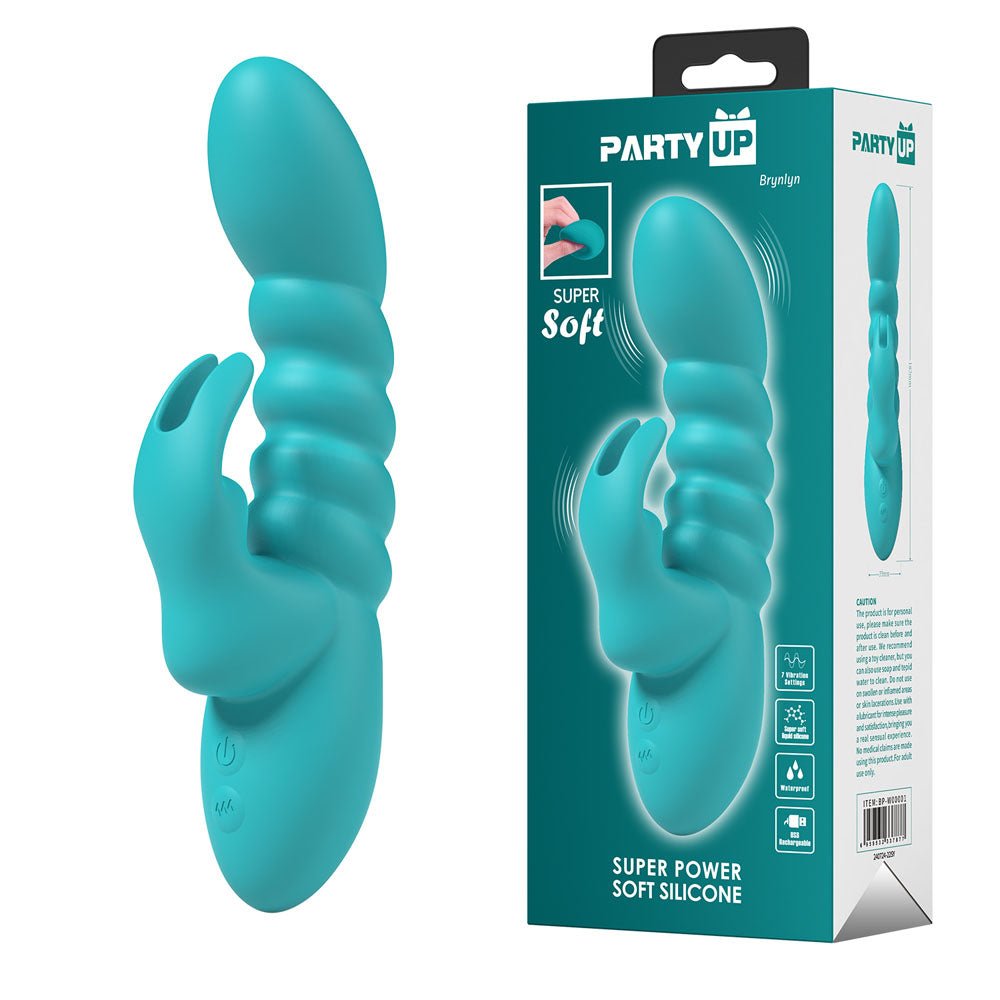 Party Up BRYNLYN - Teal - Teal 18.2 cm USB Rechargeable Rabbit Vibrator - Silk and Sin
