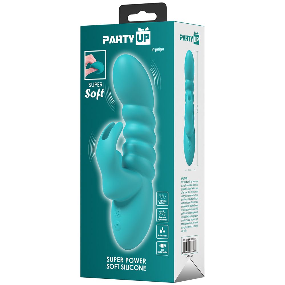 Party Up BRYNLYN - Teal - Teal 18.2 cm USB Rechargeable Rabbit Vibrator - Silk and Sin