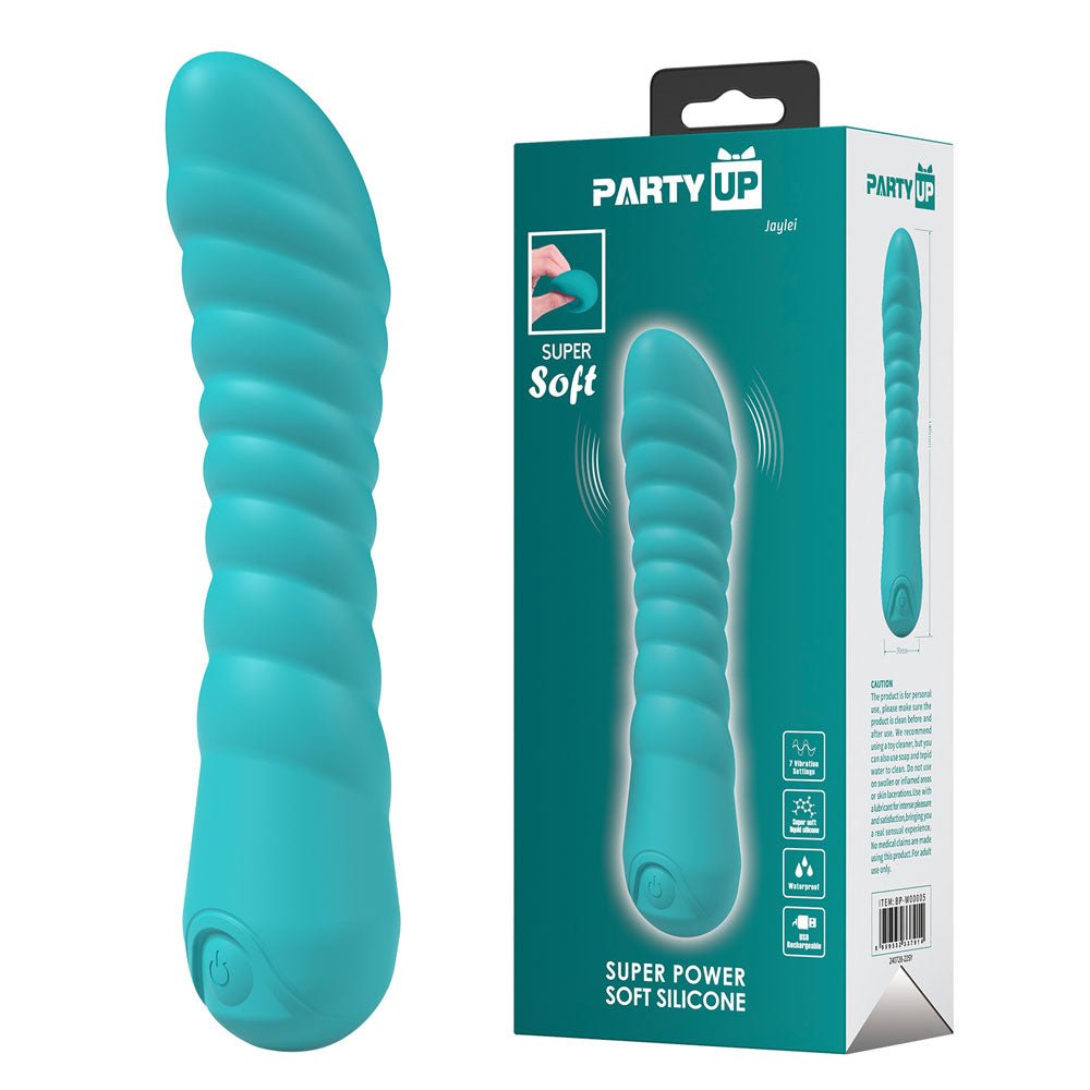 Party Up JAYLEI - Teal - Teal 14.6 cm USB Rechargeable Vibrator - Silk and Sin