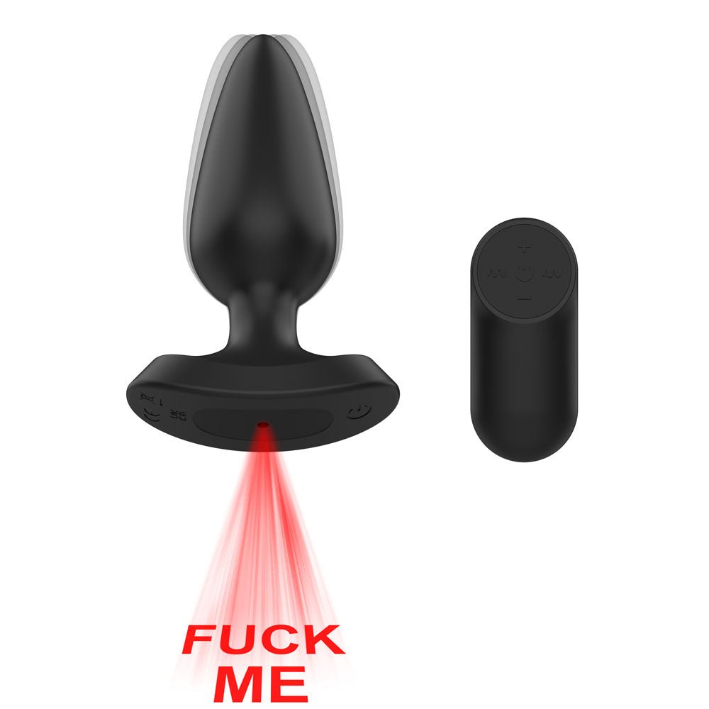 Passion Play Fuck ME Vibrating Anal Plug - Black 13.5 cm USB Rechargeable Vibrating Anal Plug with Laser Fuck Me Light - silkandsin