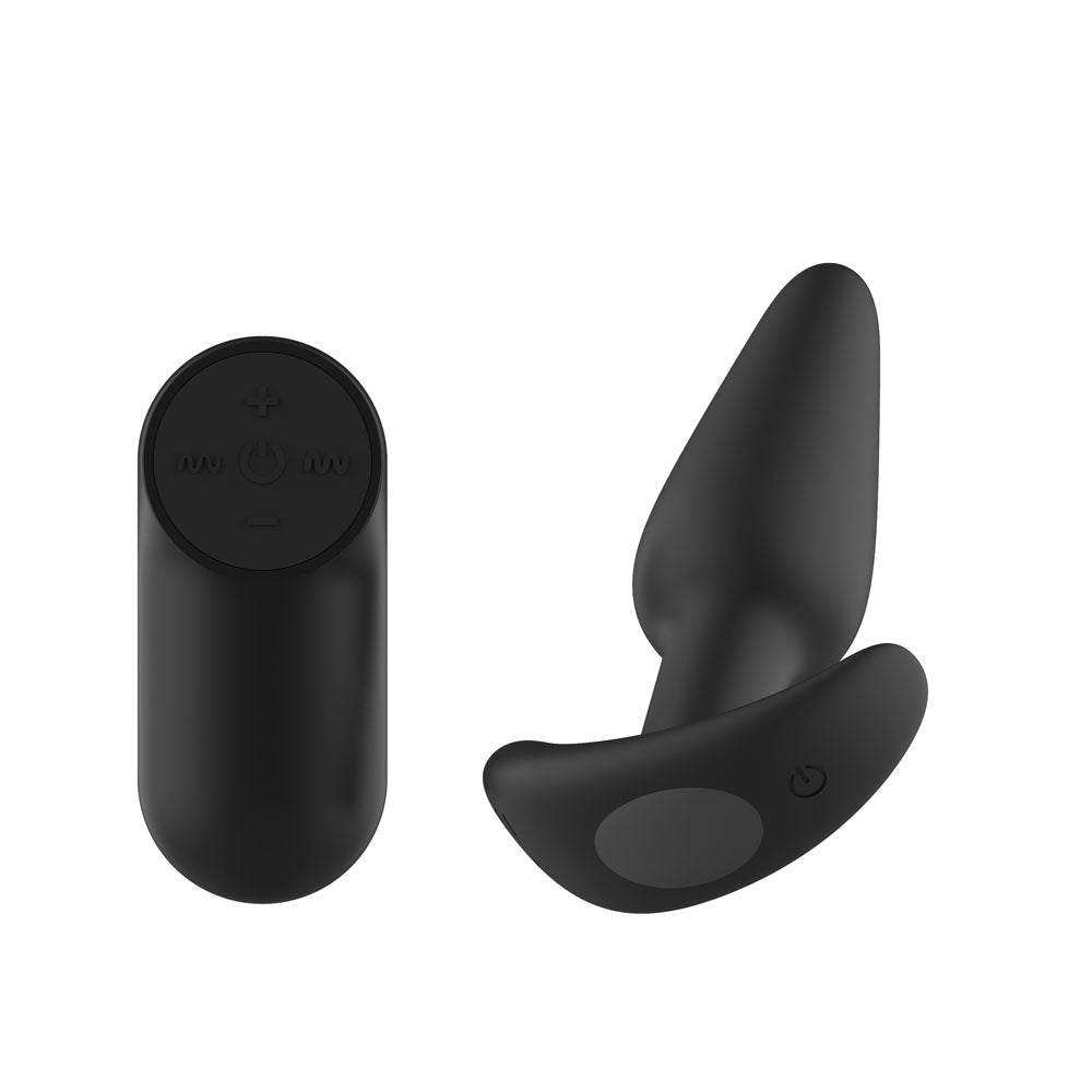 Passion Play Silicone Vibrating Butt Plug with Remote - Black 10.4 cm USB Rechargeable Vibrating Butt Plug with Wireless Remote - Silk and Sin
