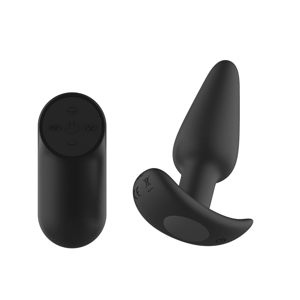 Passion Play Silicone Vibrating Butt Plug with Remote - Black 10.4 cm USB Rechargeable Vibrating Butt Plug with Wireless Remote - Silk and Sin