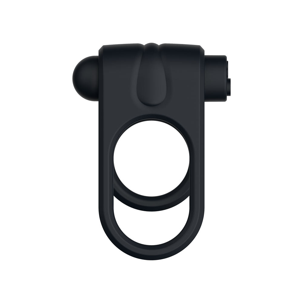 Passion Play Silicone Vibrating Dual Cockring - Black USB Rechargeable Cock & Balls Ring - silkandsin