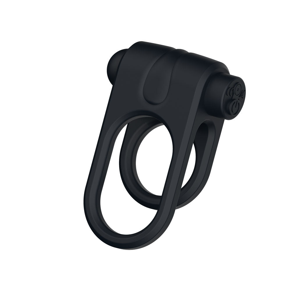 Passion Play Silicone Vibrating Dual Cockring - Black USB Rechargeable Cock & Balls Ring - silkandsin