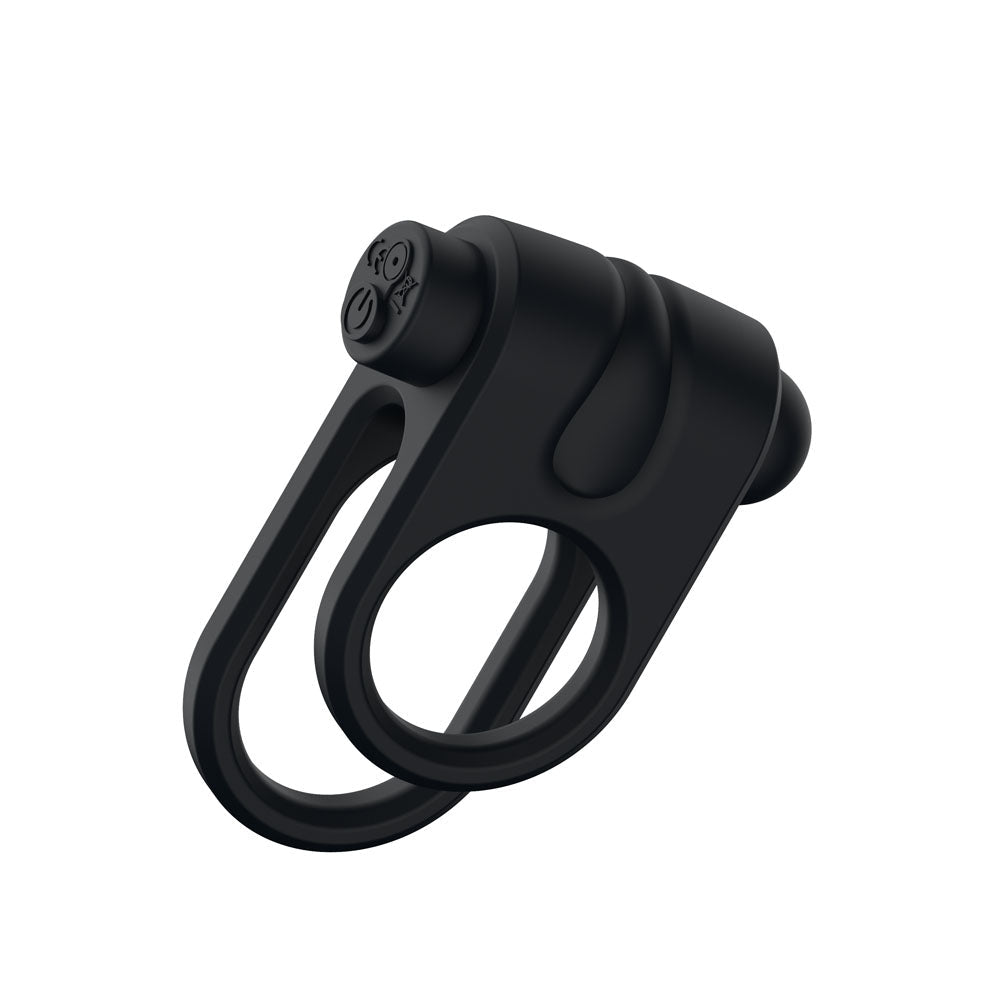Passion Play Silicone Vibrating Dual Cockring - Black USB Rechargeable Cock & Balls Ring - silkandsin