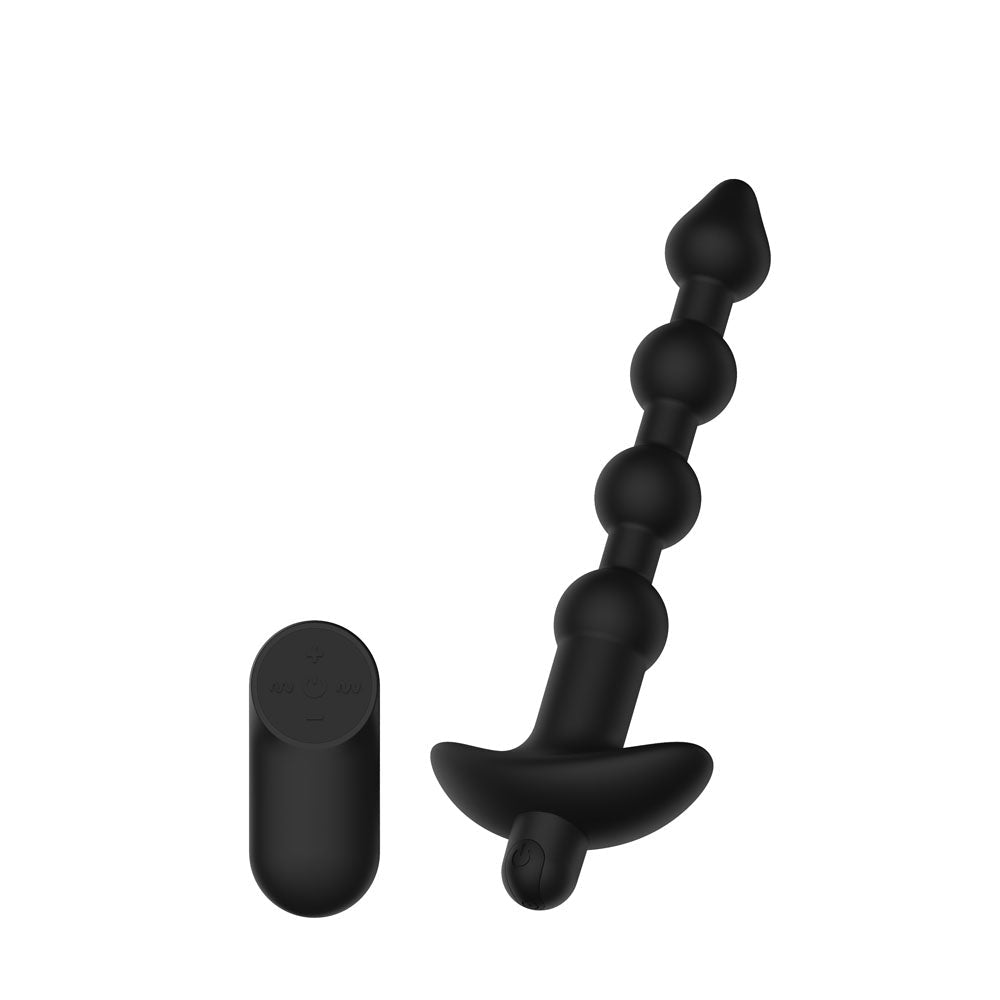 Passion Play Vibrating Anal Beads with Remote - Black USB Rechargeable Vibrating Anal Beads with Wireless Remote - Silk and Sin