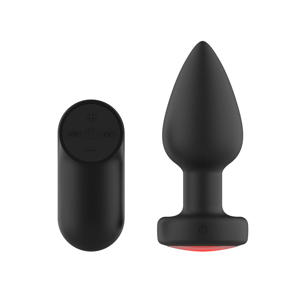 Passion Play Vibrating Butt Plug with LED Base - M - Black 10.4 cm USB Rechargeable Vibrating Butt Plug with LED Base and Wireless Remote - Silk and Sin