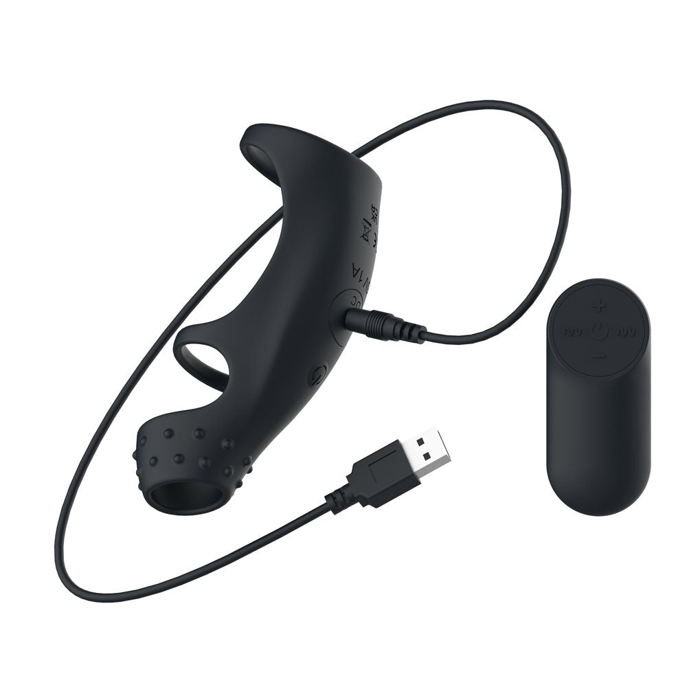 Passion Play Vibrating Cockring Sleeve - Black USB Rechargeable Vibrating Penis Sleeve with Wireless Remote - Silk and Sin
