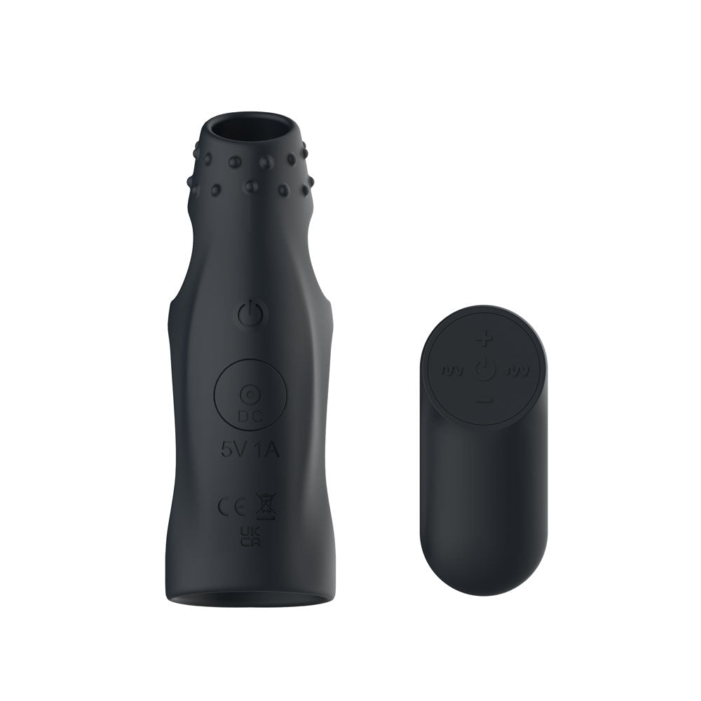 Passion Play Vibrating Cockring Sleeve - Black USB Rechargeable Vibrating Penis Sleeve with Wireless Remote - Silk and Sin