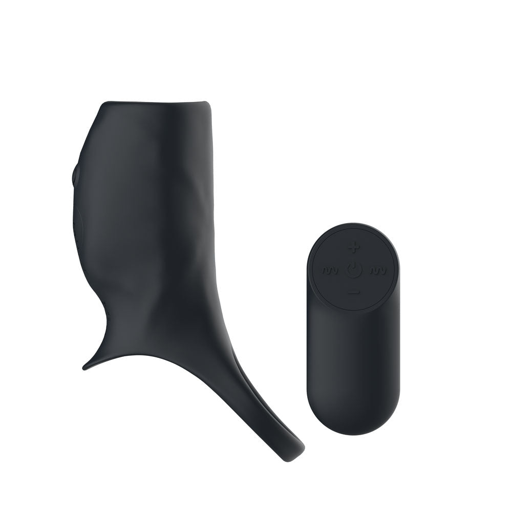 Passion Play Vibrating Cockring Sleeve - Black USB Rechargeable Vibrating Penis Sleeve with Wireless Remote - silkandsin