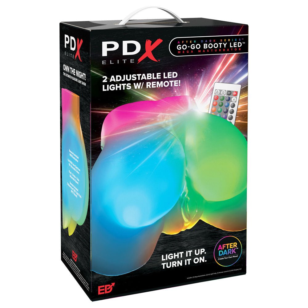 PDX Elite Go-Go Booty LED Mega Masturbator - Clear with LED Doggy-Style Masturbator - Silk and Sin