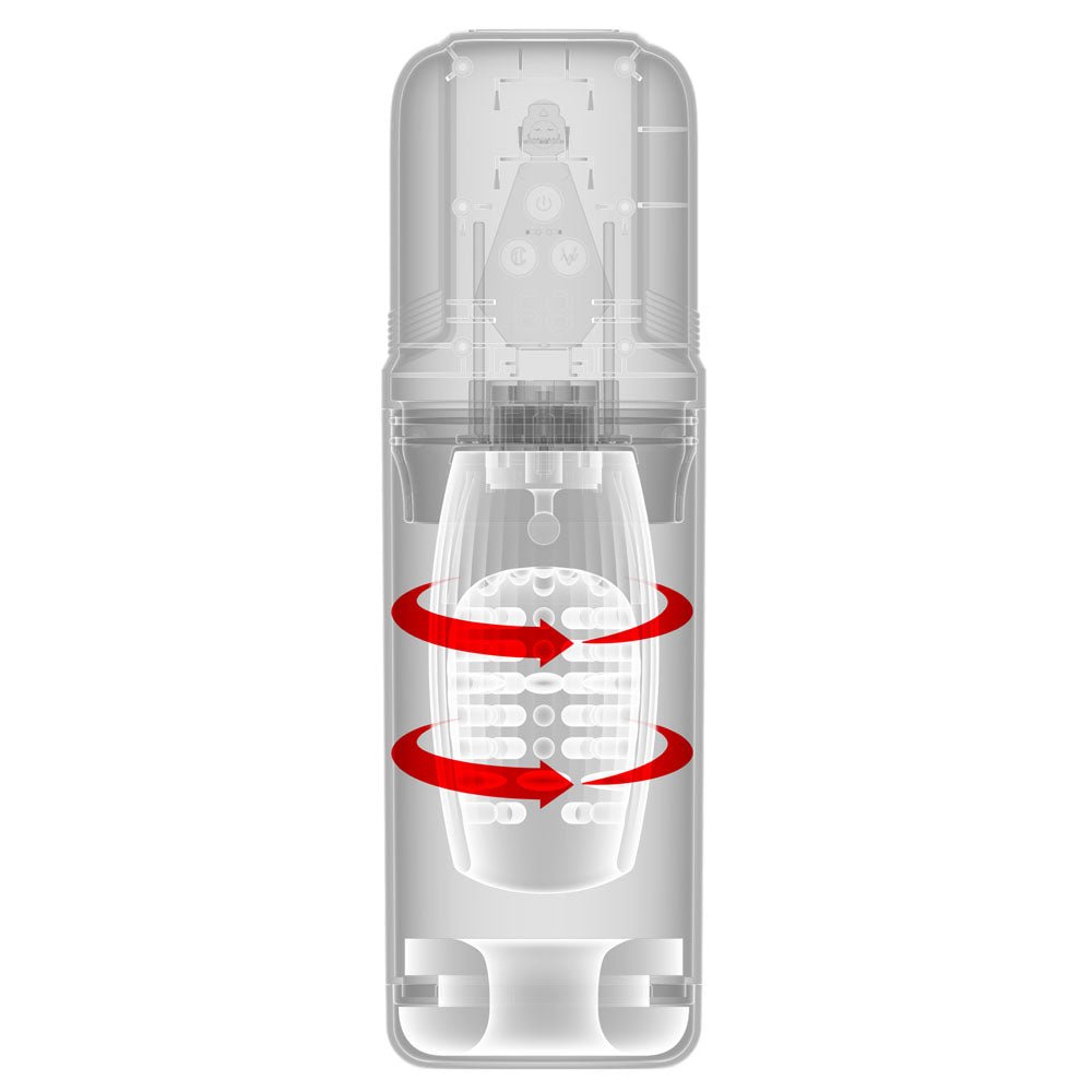 PDX Elite Mega-Bator Pro - Clear USB Rechargeable Vibrating & Spinning Auto Stroker - Silk and Sin