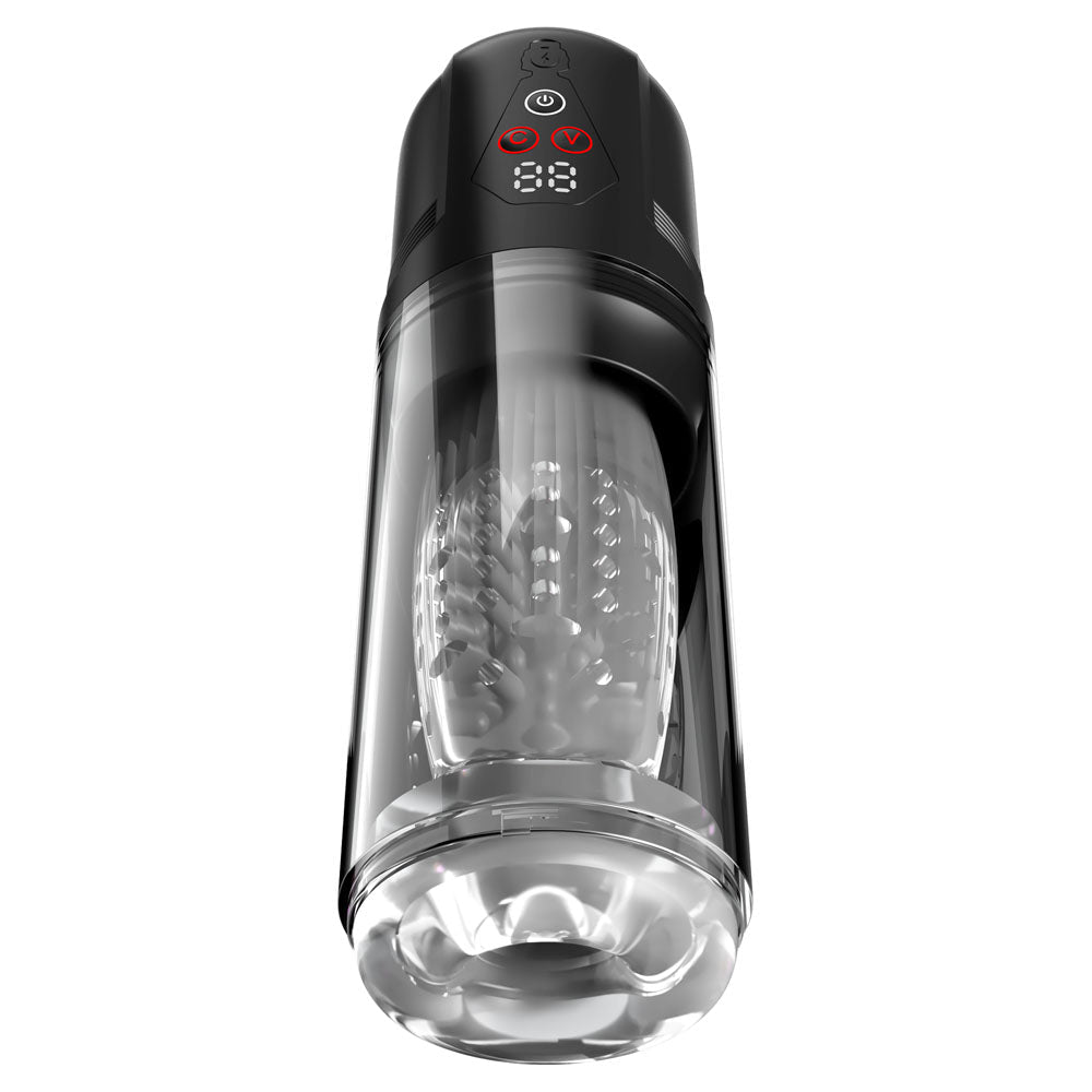 PDX Elite Mega-Bator Pro - Clear USB Rechargeable Vibrating & Spinning Auto Stroker - Silk and Sin