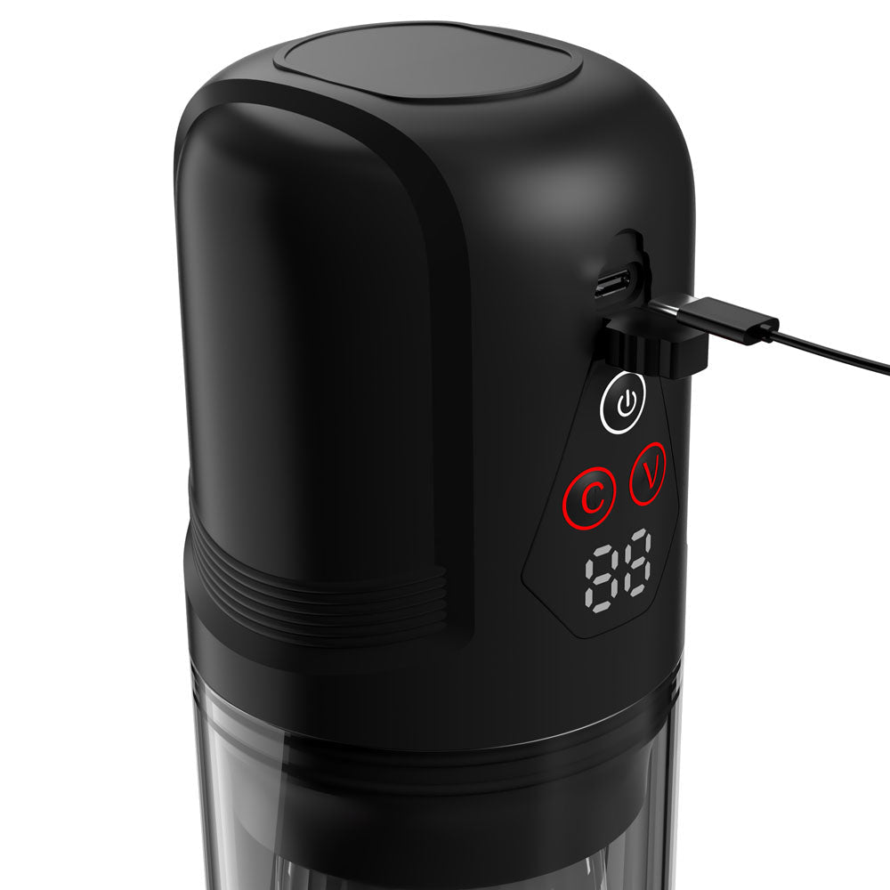 PDX Elite Mega-Bator Pro - Clear USB Rechargeable Vibrating & Spinning Auto Stroker - Silk and Sin