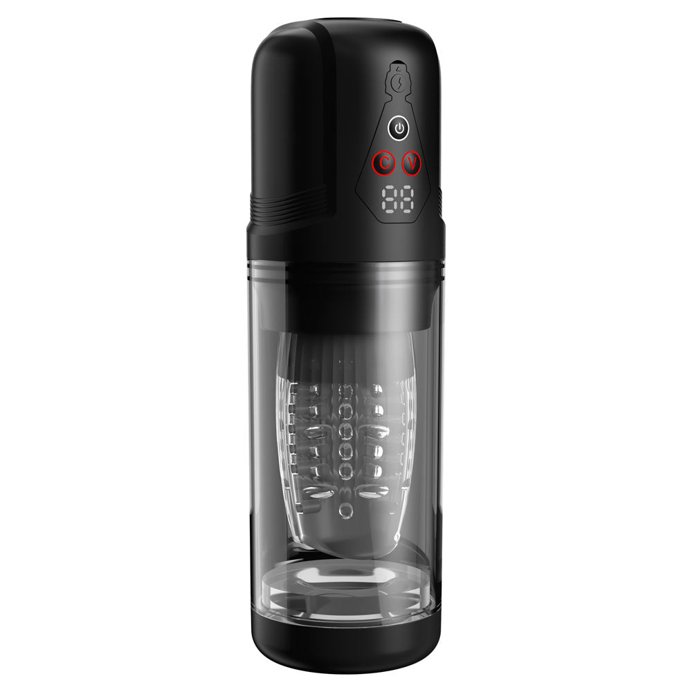 PDX Elite Mega-Bator Pro - Clear USB Rechargeable Vibrating & Spinning Auto Stroker - Silk and Sin