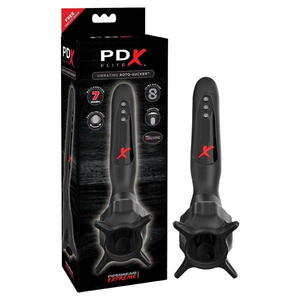 PDX Elite Vibrating Roto - Sucker - Black Vibrating Head Masturbator - silkandsin