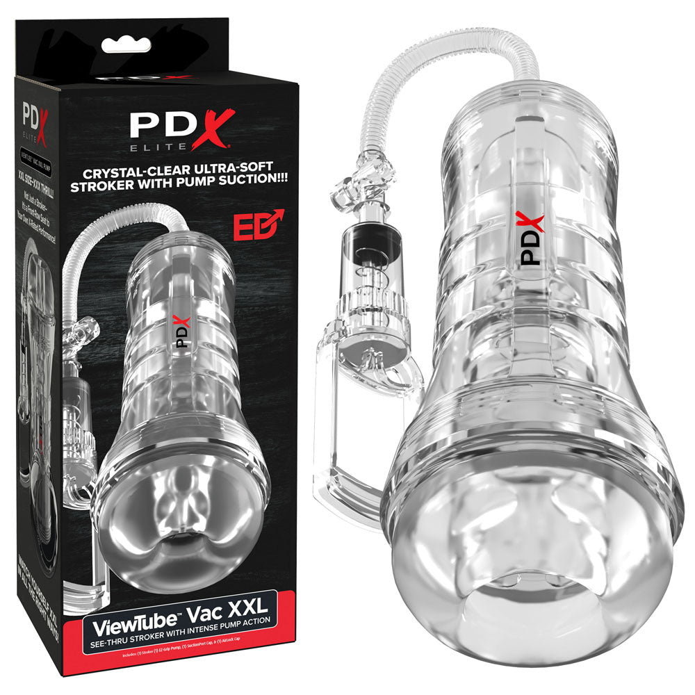 PDX Elite ViewTube Vac XXL Pump Stroker - Clear Vagina Stroker with Suction Pump - silkandsin