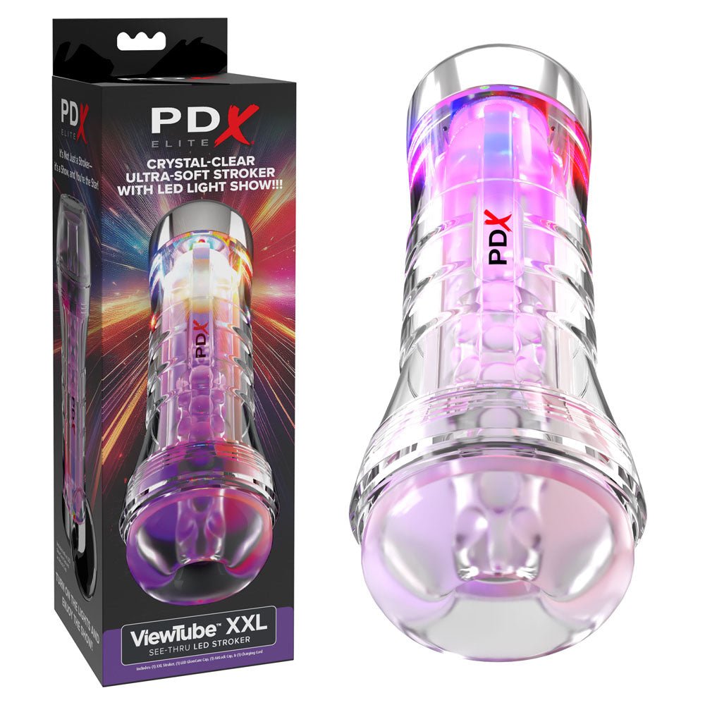 PDX Elite ViewTube XXL LED Stroker - Clear Stroker with LED Lights - silkandsin