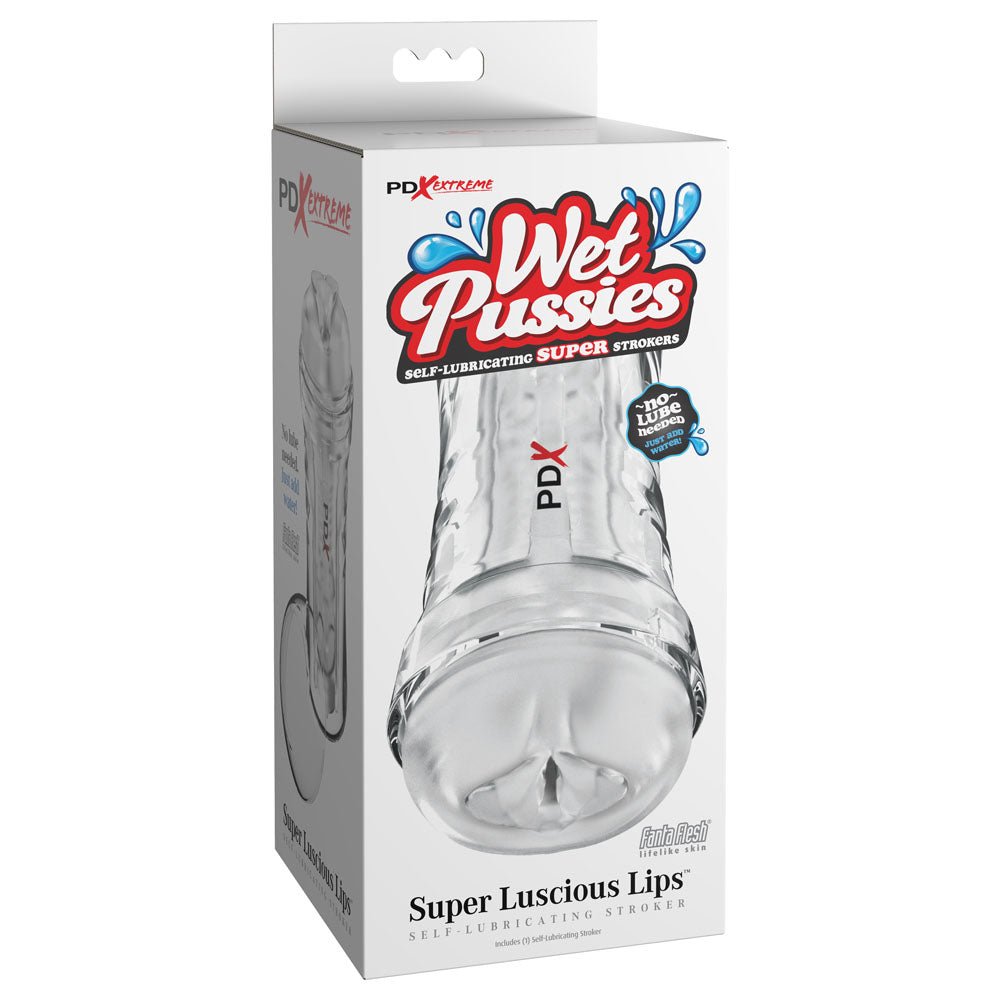 PDX Extreme Wet Pussies - Super Luscious Lips - Clear - Clear Self Lubricating Vagina Stroker - Silk and Sin