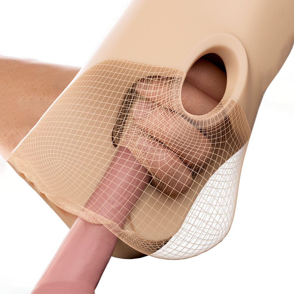 PDX Plus Double Pounder Vibrating Squeeze Stroker - Flesh - Flesh USB Rechargeable Vibrating Vagina Stroker - silkandsin