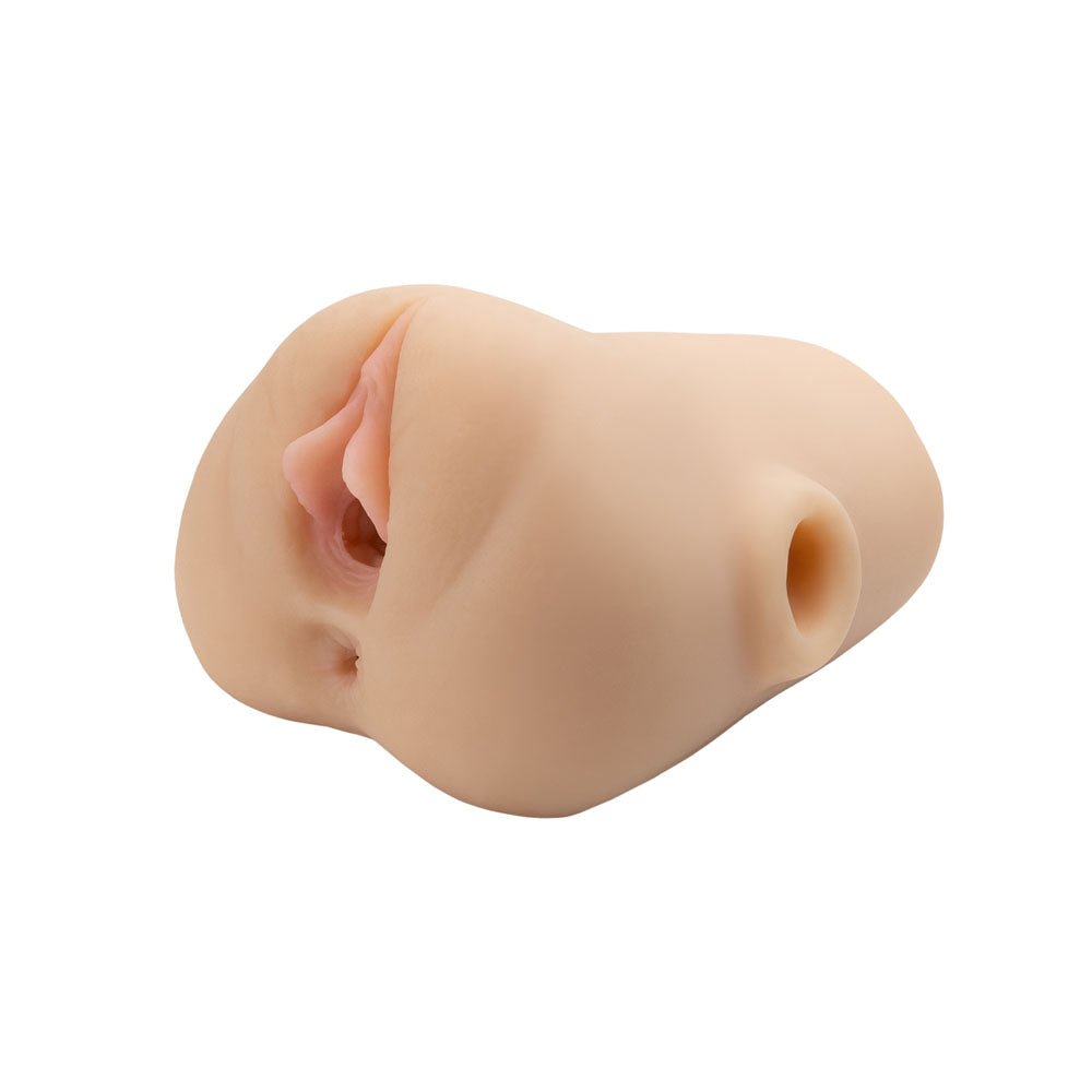 PDX Plus Double Pounder Vibrating Squeeze Stroker - Flesh - Flesh USB Rechargeable Vibrating Vagina Stroker - silkandsin