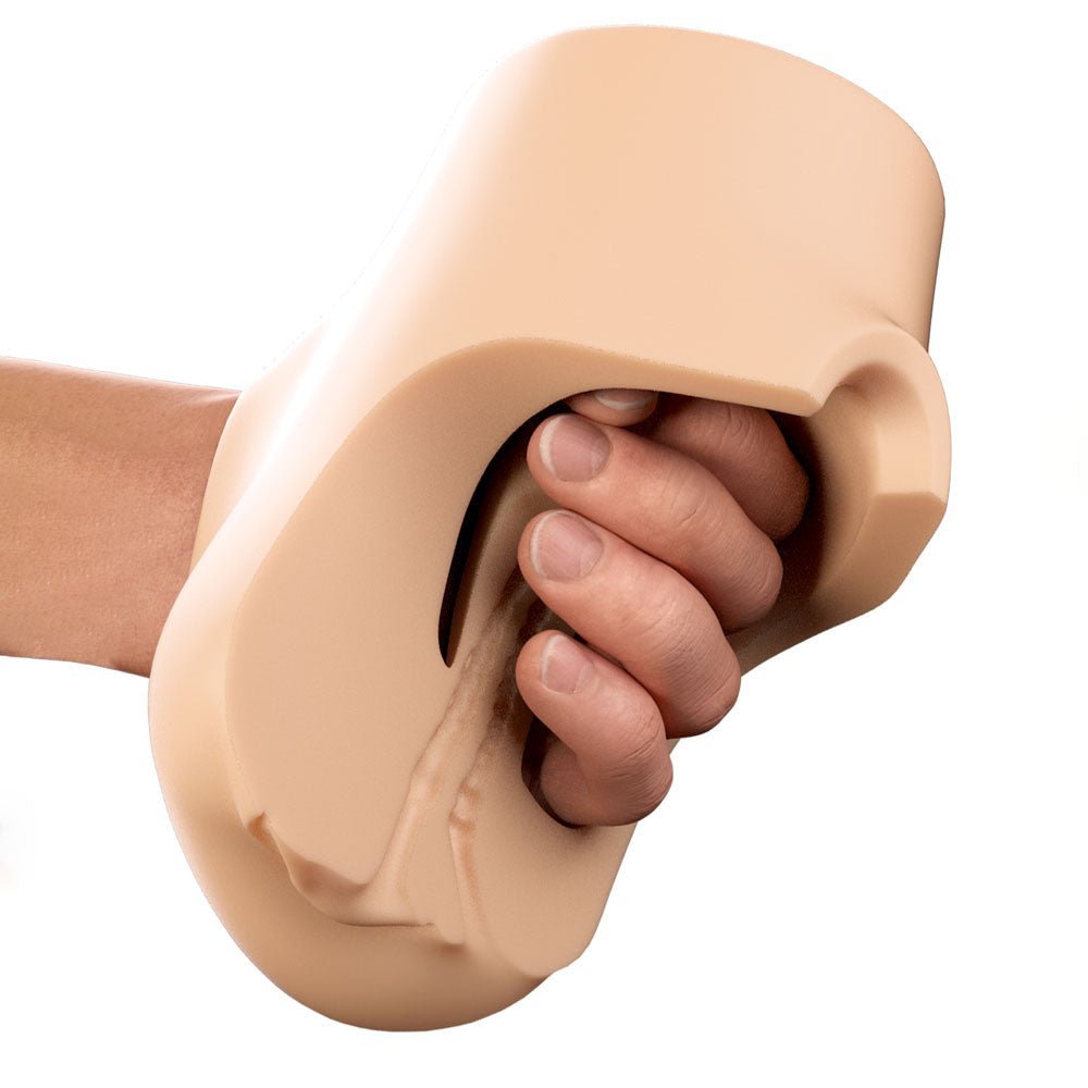 PDX Plus Double Pounder Vibrating Squeeze Stroker - Flesh - Flesh USB Rechargeable Vibrating Vagina Stroker - silkandsin