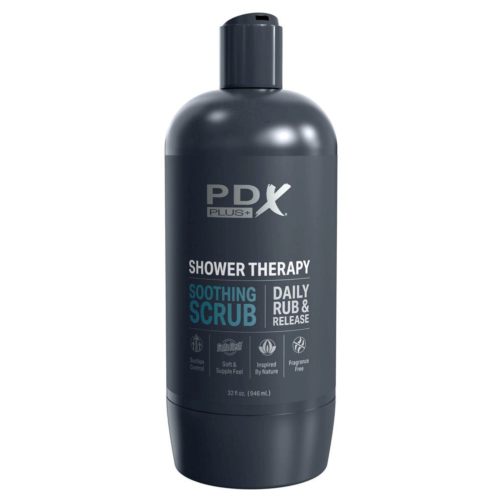 PDX Plus Shower Therapy - Soothing Scrub - Flesh - Flesh Discreet Vagina Stroker with Suction Base - silkandsin