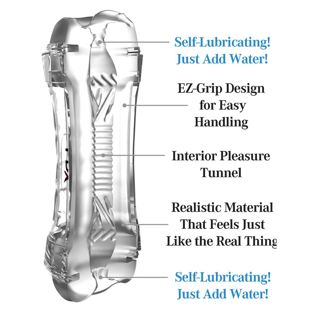 PDX Wet Pussies Super Flip-A-Pussy Over - Clear - Clear Dual Ended Self Lubricating Stroker (Vagina & Ass) - Silk and Sin