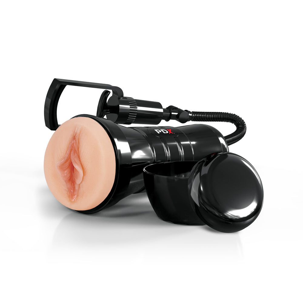 PDX Wet Pussies Super Sucker XXL Stroker - Flesh - Flesh Vagina Stroker with Suction Pump - silkandsin
