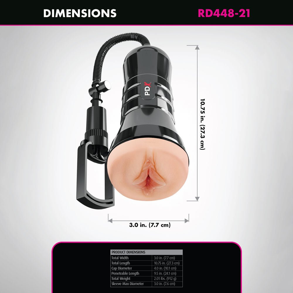 PDX Wet Pussies Super Sucker XXL Stroker - Flesh - Flesh Vagina Stroker with Suction Pump - silkandsin