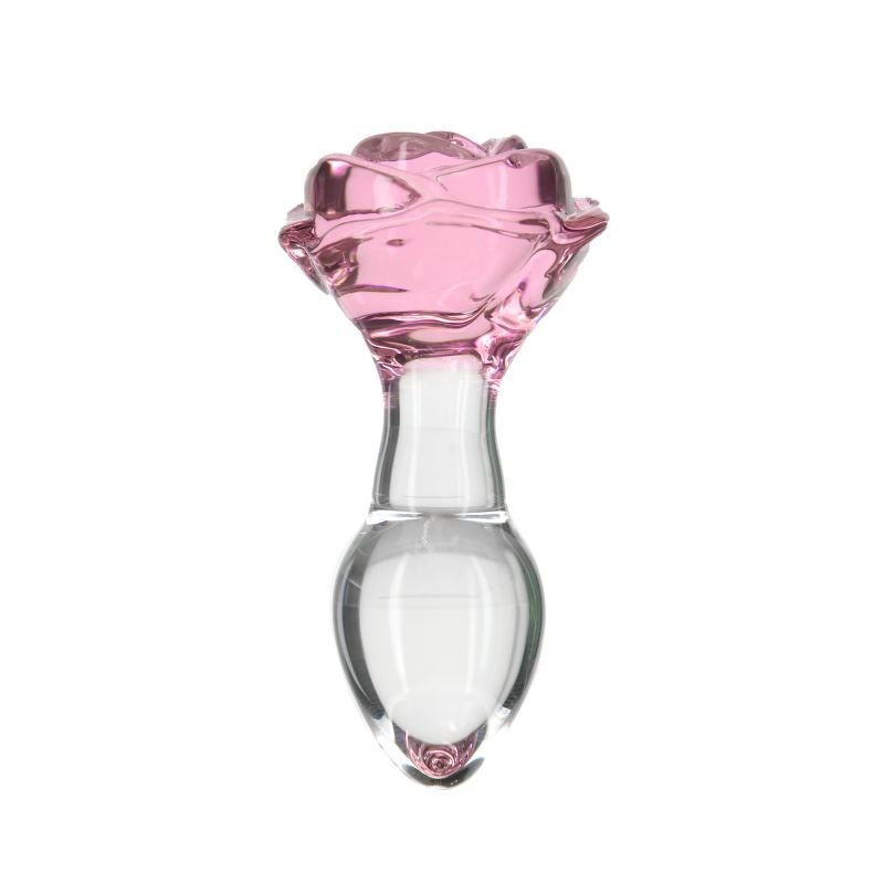 Pillow Talk Rosy Luxurious Glass Anal Plug w Clear Gem - Silk and Sin