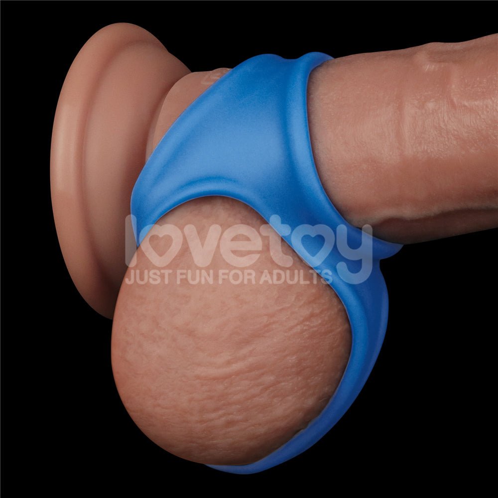 Pinnacle Pro Trio Grip Enhancer - Blue Cock & Balls Ring - Silk and Sin