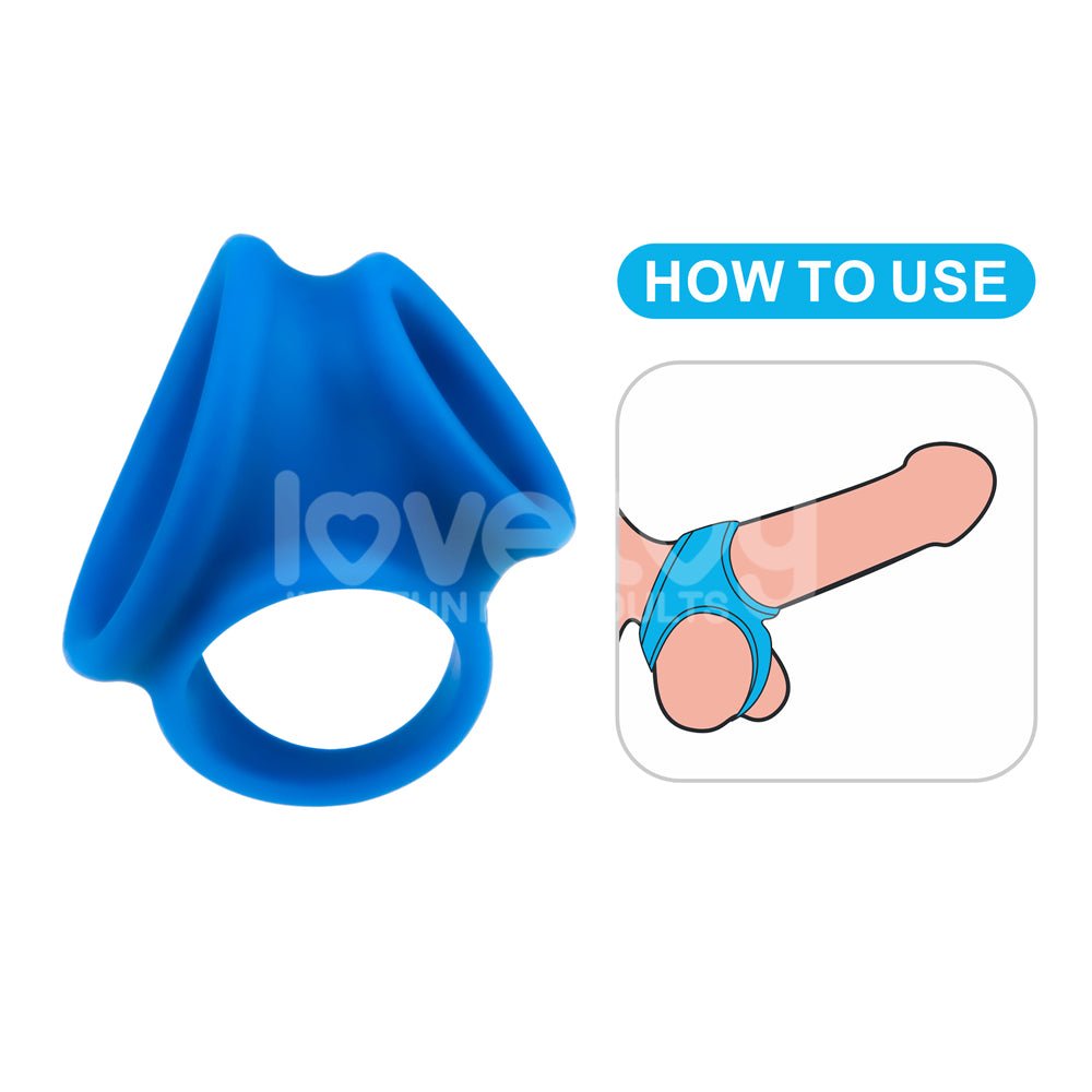 Pinnacle Pro Trio Grip Enhancer - Blue Cock & Balls Ring - Silk and Sin