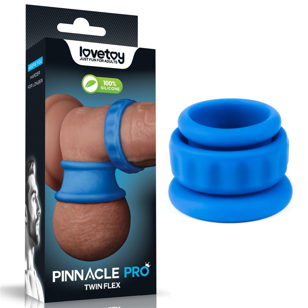 Pinnacle Pro Twin Flex - Blue Cock & Balls Rings - Silk and Sin