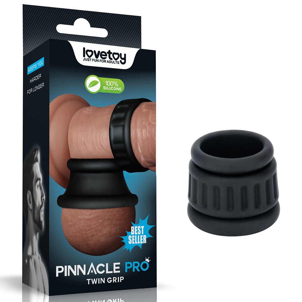 Pinnacle Pro Twin Grip Enhancer - Black Cock & Balls Ring - Silk and Sin