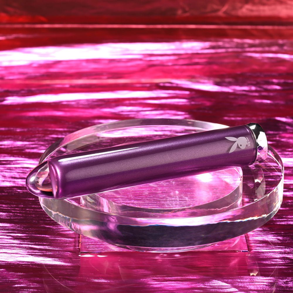 Playboy Pleasure AMETHYST - Purple 12.4 cm USB Rechargeable Glass Tipped Mini Vibrator - silkandsin