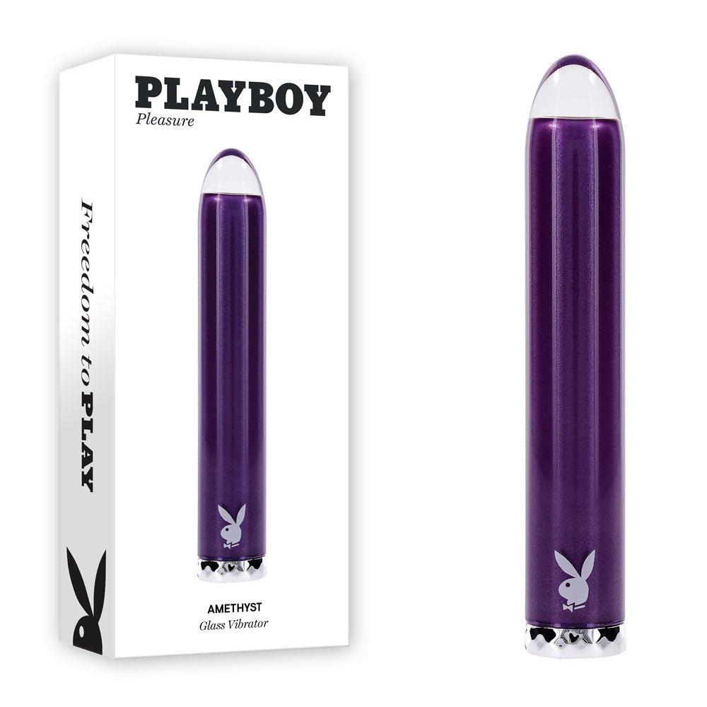 Playboy Pleasure AMETHYST - Purple 12.4 cm USB Rechargeable Glass Tipped Mini Vibrator - silkandsin